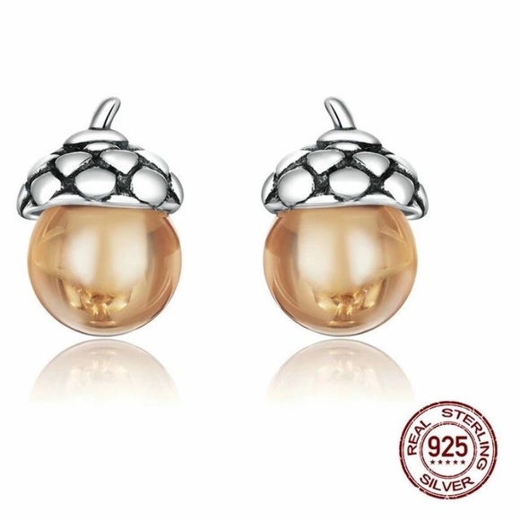 925 Sterling Silver silver Ear Studs Shining Acorns Engagement Statement Jewelry - Picture 2 of 10